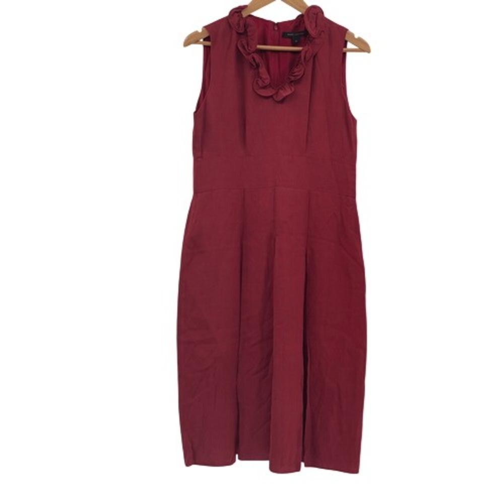 Marc Jacobs Dress Shift Silk Women 6 Red Sleeveless Ruffle Collar Quiet Luxury